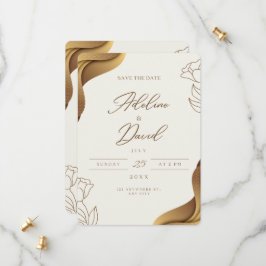 金ゴールドエレガント保存日付招待状 セーブザデート