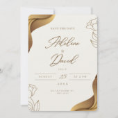 金ゴールドエレガント保存日付招待状 セーブザデート (正面)