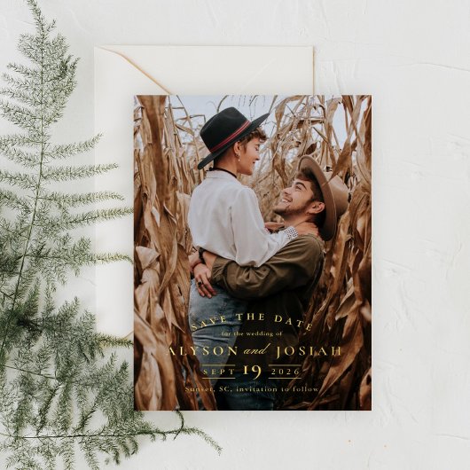 金ゴールドエレガント保存日付 箔招待状