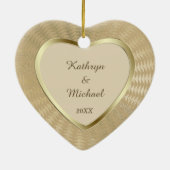 金ゴールドエレガント写真テンプレート私たちの最初のバレンタイン セラミックオーナメント (裏面)