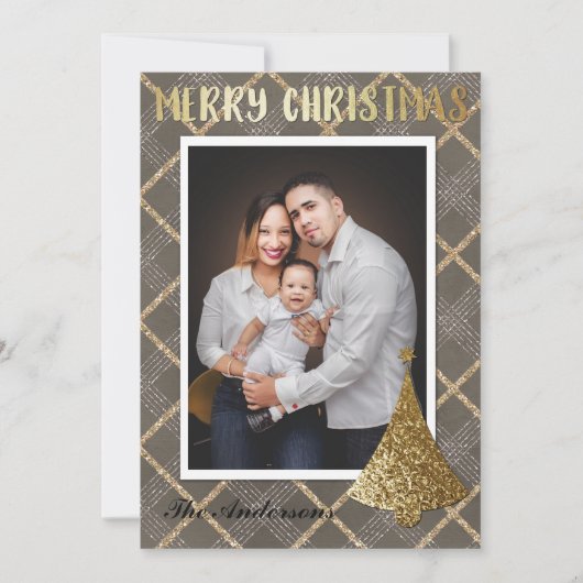 金ゴールドエレガント写真メリークリスマスカード シーズンカード (正面)
