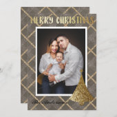 金ゴールドエレガント写真メリークリスマスカード シーズンカード (正面/裏面)