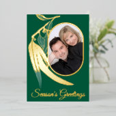 金ゴールドエレガント写真植物水彩色クリスマス 箔シーズンカード (立ち正面)