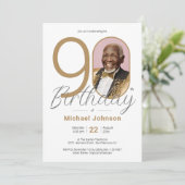 金ゴールドエレガント写真90th誕生日パーティー 招待状 (スタンド正面)