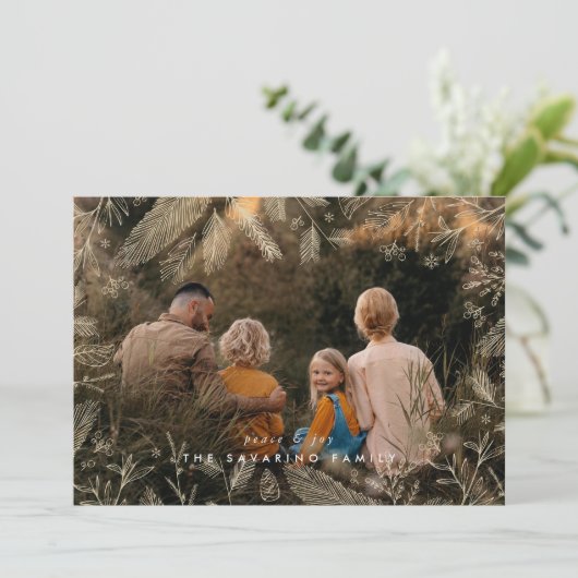 金ゴールドエレガント冬の枝フォトクリスマスカード シーズンカード (スタンド正面)