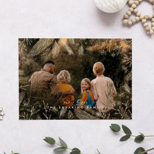 金ゴールドエレガント冬の枝フォトクリスマスカード シーズンカード