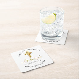 金ゴールドエレガント初の聖餐式 スクエアペーパーコースター