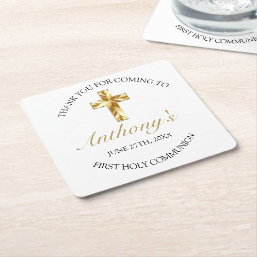 金ゴールドエレガント初の聖餐式 スクエアペーパーコースター (アングル)