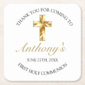 金ゴールドエレガント初の聖餐式 スクエアペーパーコースター (正面)