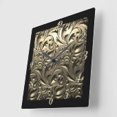 金ゴールドエレガント刻み金属ルックフローラ抽象芸術 スクエア壁時計 (傾斜)