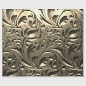 金ゴールドエレガント刻み金属ルックフローラ抽象芸術 ラッピングペーパー (フラット)