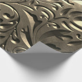 金ゴールドエレガント刻み金属ルックフローラ抽象芸術 ラッピングペーパー (角)