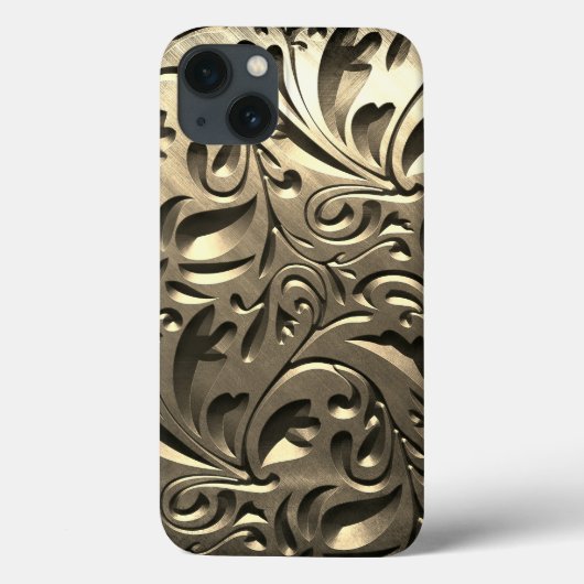 金ゴールドエレガント刻み金属ルックフローラ抽象芸術 Case-Mate iPhoneケース (裏面)