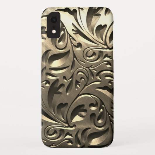 金ゴールドエレガント刻み金属ルックフローラ抽象芸術 Case-Mate iPhoneケース (裏面)