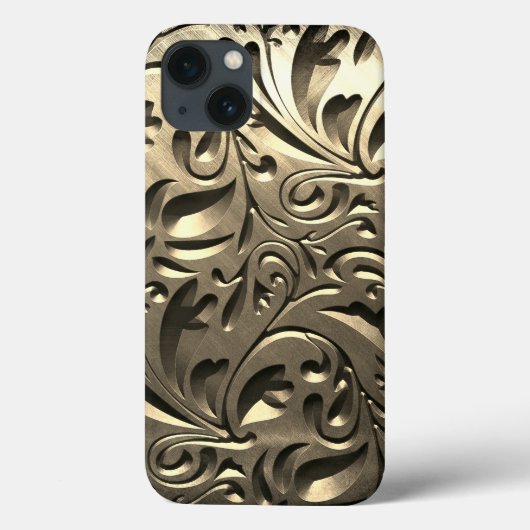 金ゴールドエレガント刻み金属ルックフローラ抽象芸術 Case-Mate iPhoneケース (裏面)
