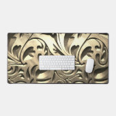 金ゴールドエレガント刻み金属ルック抽象芸術 デスクマット (キーボード&マウス)