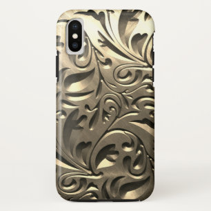 金ゴールドエレガント刻み金属ルック抽象芸術 iPhone XSケース
