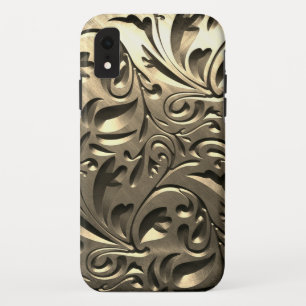 金ゴールドエレガント刻み金属ルック抽象芸術 iPhone XRケース