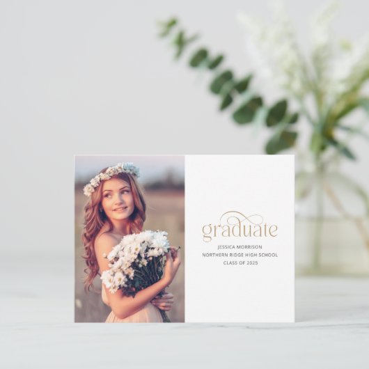 金ゴールドエレガント卒業タイポグラフィ2025卒業 ポストカード (スタンド正面)