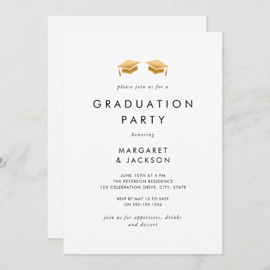 金ゴールドエレガント卒業上限共同卒業パーティー 招待状 (正面/裏面)