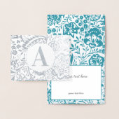 金ゴールドエレガント又は銀ティール（緑がかった色）フローラモノグラム 箔カード (ディスプレー)