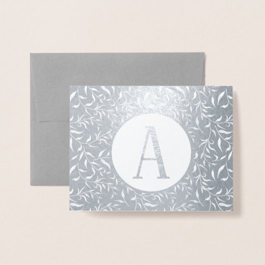 金ゴールドエレガント又は銀フローラモノグラム 箔カード (封筒付き正面)