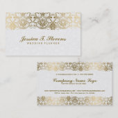 金ゴールドエレガント及びホワイトレースウェディングプランナー 名刺 (正面/裏面)