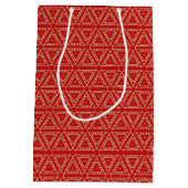 金ゴールドエレガント及び赤色三角幾何学模様 ミディアムペーパーバッグ (裏面)