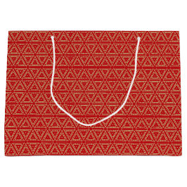 金ゴールドエレガント及び赤色三角幾何学模様 ラージペーパーバッグ