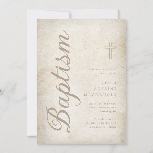 金ゴールドエレガント台本の高齢者羊皮紙の洗礼 招待状 (正面)