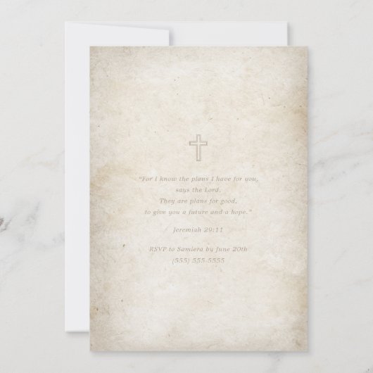 金ゴールドエレガント台本の高齢者羊皮紙の洗礼 招待状 (裏面)