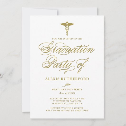 金ゴールドエレガント台本メディカルスクール卒業 招待状 (正面)