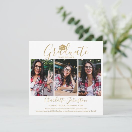 金ゴールドエレガント台本卒業生4写真卒業 案内状 (スタンド正面)