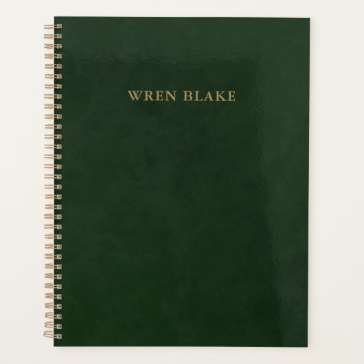 金ゴールドエレガント地形とダークグリーンレザー プランナー手帳 (正面)