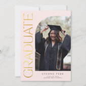 金ゴールドエレガント型アーチ赤面ピンク卒業写真 案内状 (正面)