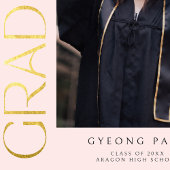 金ゴールドエレガント型アーチ赤面ピンク卒業写真 案内状