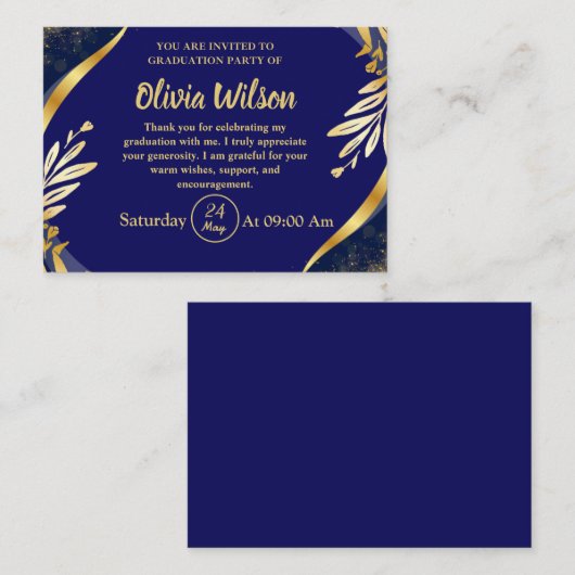 金ゴールドエレガント大学卒業パーティの招待状 エンクロージャーカード (正面/裏面)