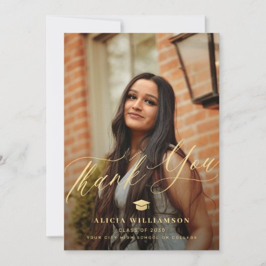 金ゴールドエレガント大学院卒業2写真卒業 サンキューカード (正面)