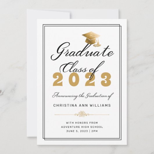 金ゴールドエレガント大学院白人学年2023年卒業 案内状 (正面)