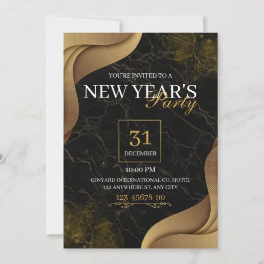 金ゴールドエレガント大晦日パーティの招待状 招待状 (正面)