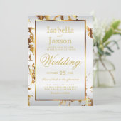金ゴールドエレガント大理石とホワイトサテン招待状 招待状 (スタンド正面)