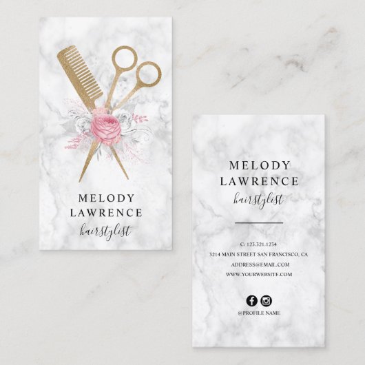 金ゴールドエレガント大理石のはさみ 名刺 (正面/裏面)