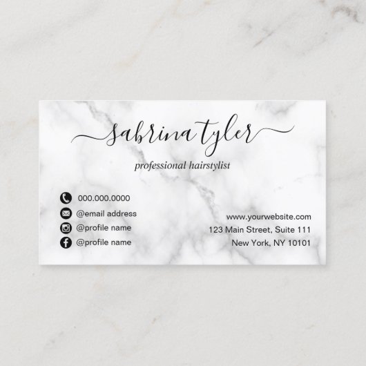 金ゴールドエレガント大理石フローラはさみ美容師 名刺 (裏面)
