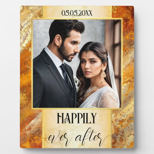 金ゴールドエレガント大理石結婚の写真プラーク フォトプラーク (正面)