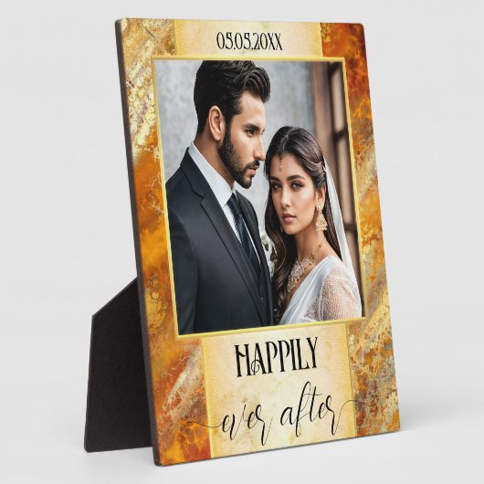 金ゴールドエレガント大理石結婚の写真プラーク フォトプラーク (側面)