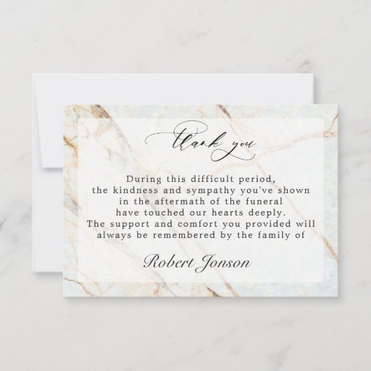 金ゴールドエレガント大理石葬儀悔やみや弔慰家族の写真 サンキューカード (正面)