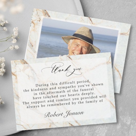 金ゴールドエレガント大理石葬儀悔やみや弔慰家族の写真 サンキューカード