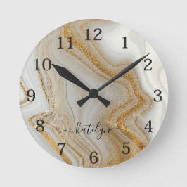 金ゴールドエレガント大理石 ラウンド壁時計