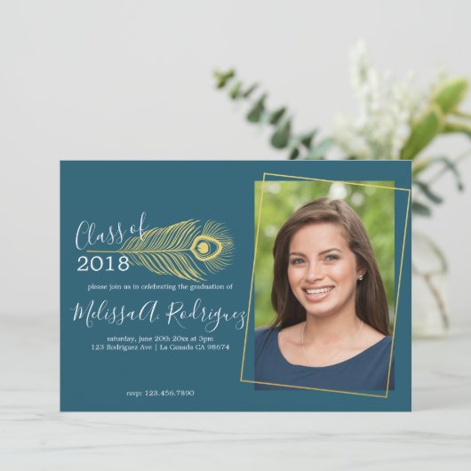 金ゴールドエレガント孔雀の卒業発表 招待状 (スタンド正面)