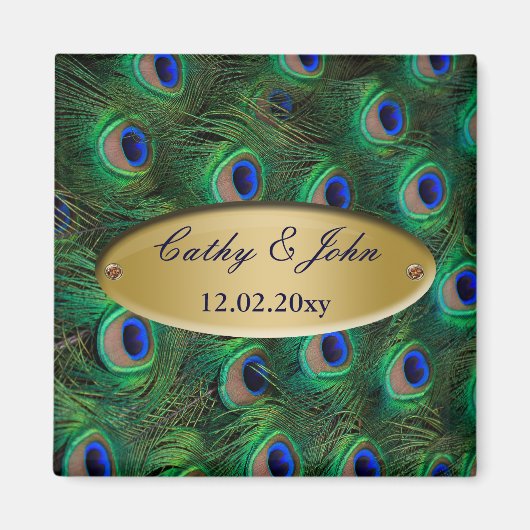 金ゴールドエレガント孔雀は日付を保存する マグネット (正面)